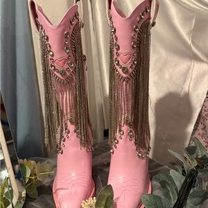 Pink Western Boots with Fringe